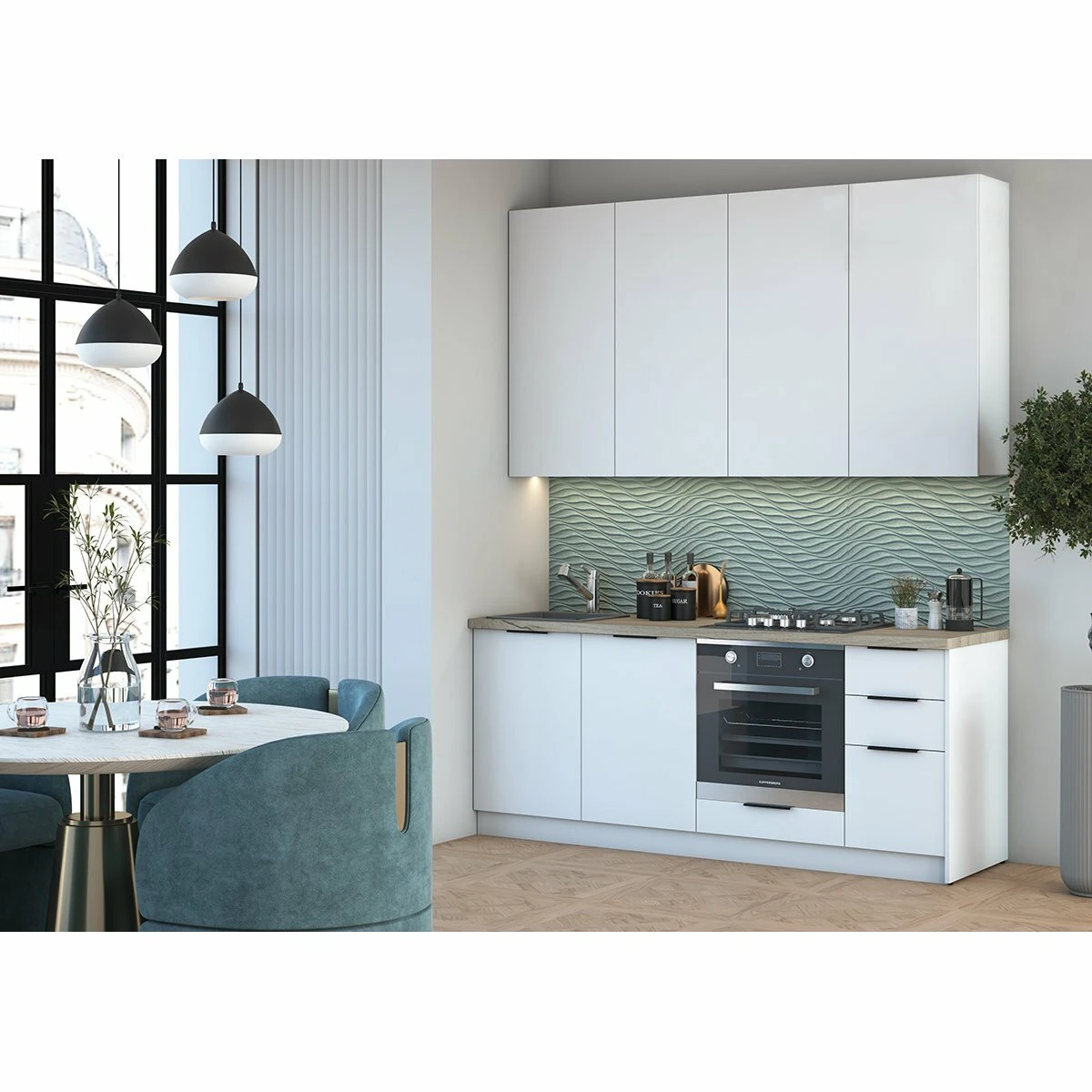 Кухня " Homa " 2,0 метра со столешницей цвет фасадов Белый шагрень , ЛДСП, МДФ